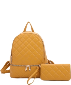 2 in 1 Quited Style Backpack Set XNR21060 MUSTARD